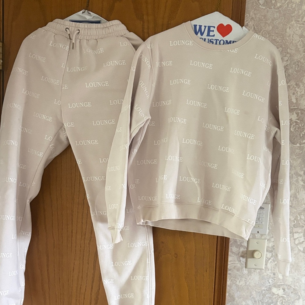 Neutral 'Lounge' Logo Sweatshirt & Joggers Set
